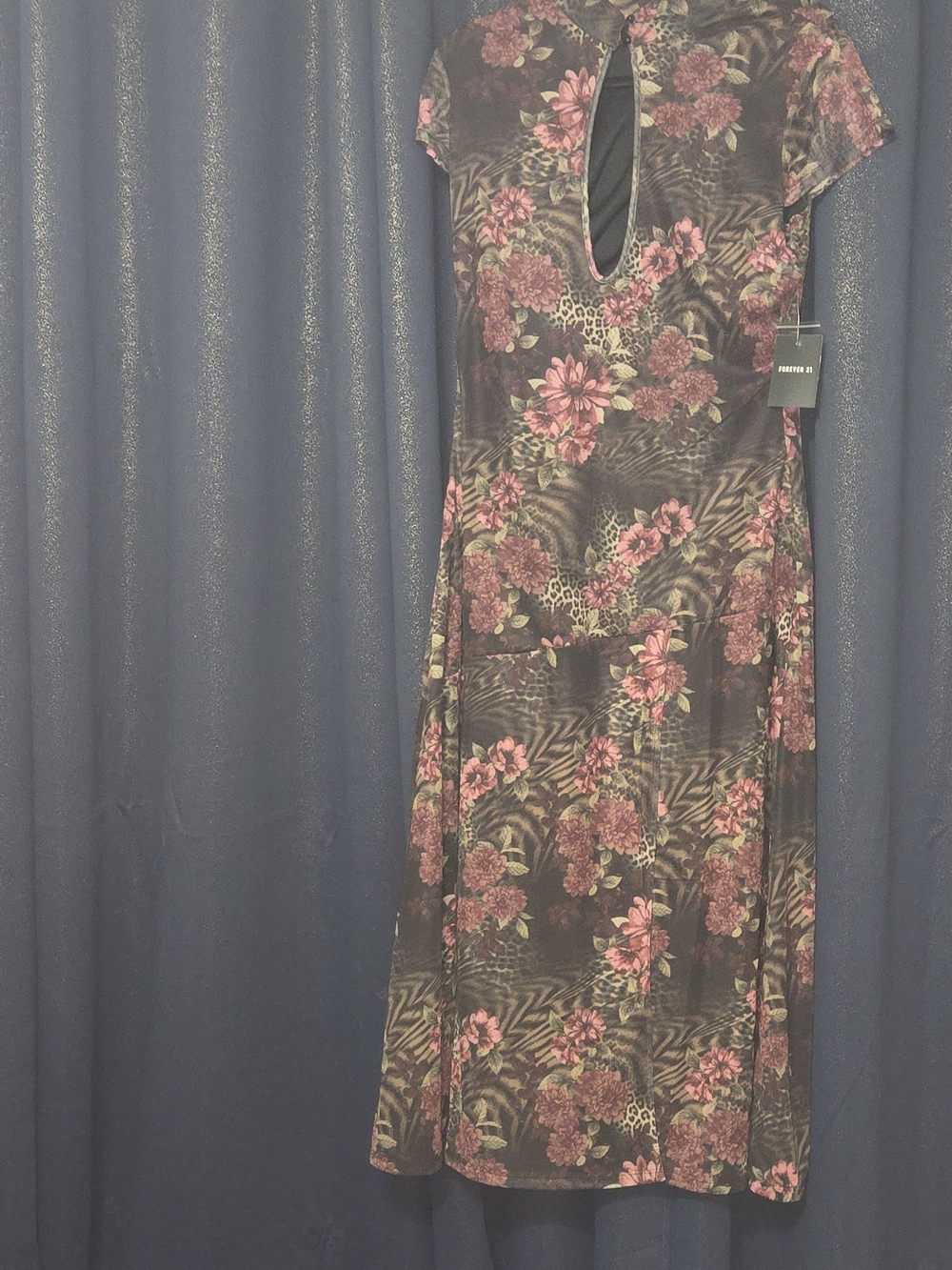 Forever 21 Brown Maxi Dress with Pink Floral Print